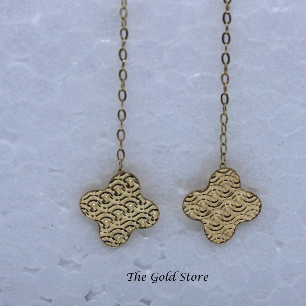 Solid  18k Clover threader earrings